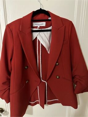 Veronica Beard Double-Breasted Brick Red Dicky Blazer